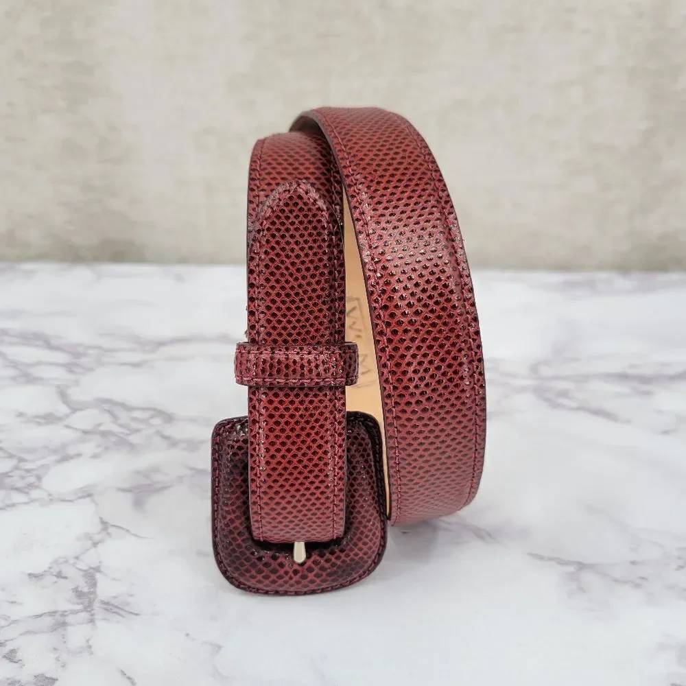 WCM New York Genuine Reptile Lizard Red Textured Leather Belt Women's Small